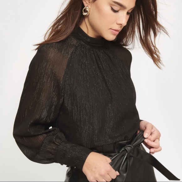 NWOT Glittery Balloon sleeve high neck blouse - Picture 3 of 8